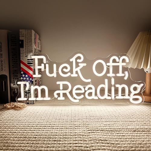 F**k Off, I'm Reading LED Neon Sign Sassy White Dimmable Wall Decor for Library Reading Nook & Bedroom 16.9" x 7.3" Funny Book Lover Gift for Bookworms & Introverts