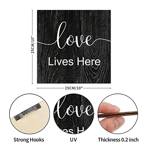 Tollyee Wooden Signs With Saying Love Lives Here Wood Plaque Wall Hanging Sign Positive Word Quote Wood Sign For Home Cabin Front Door Outdoor Decoration 10"X10" #TOP6