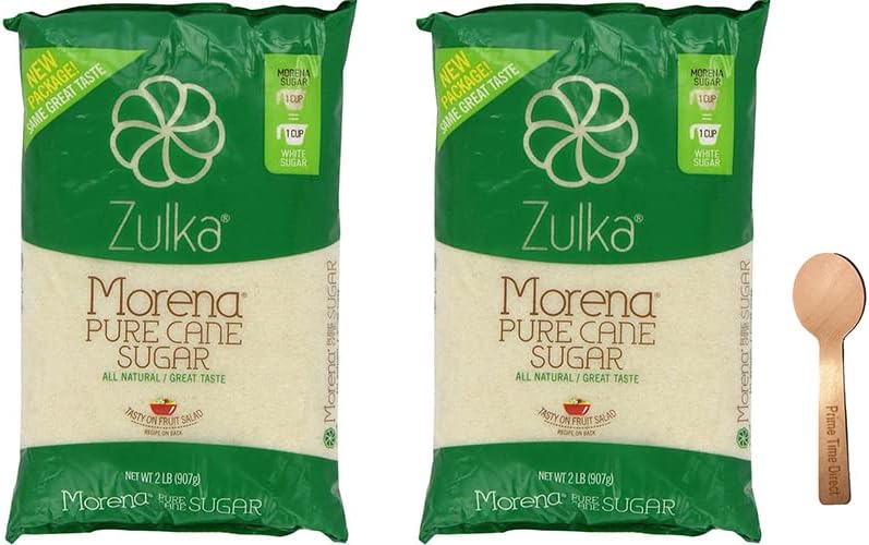 ZucarmexZulka Pure Cane Sugar Azucar Morena, 2 lb (Pack of 2) Bundle with PrimeTime Direct Spoon in a PTD Sealed Bag