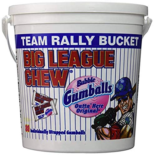 Original Bubble Gum Flavor + 80pcs Individually Wrapped Gumballs + Baseball Dugout Team Rally Bucket + Perfect for Games, Concession Stands,