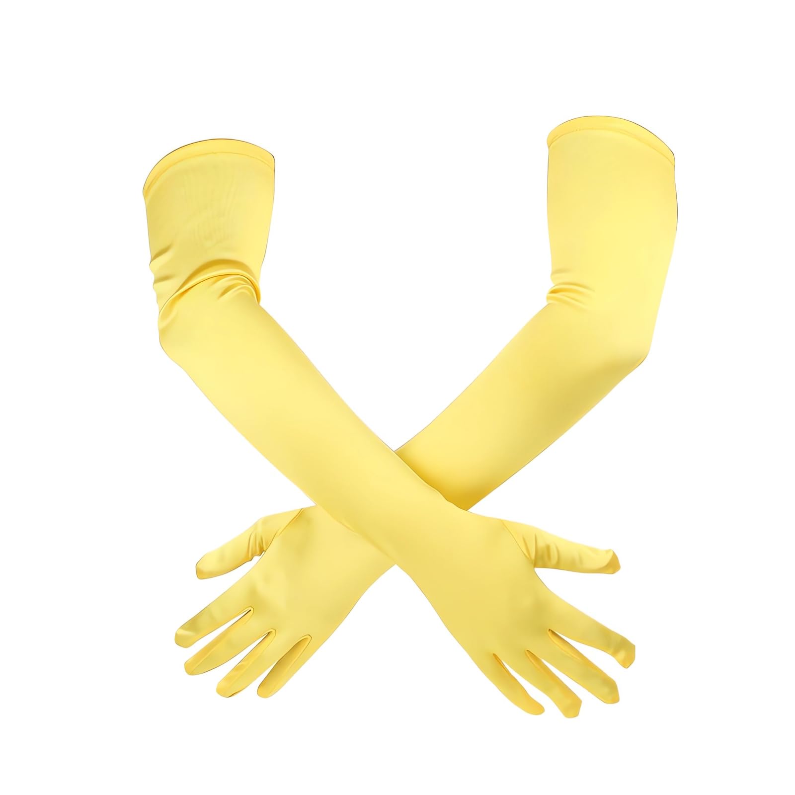 ZWWOGE 1 Paar Gelbe Lange Satinhandschuhe Damen, 43 cm Opernhandschuhe, Dehnbare, Satin, Lang, 1920er-Jahre-Opernhandschuhe für Damen und Mädchen, Abendparty, Tanz, Show, Hochzeit Fashion