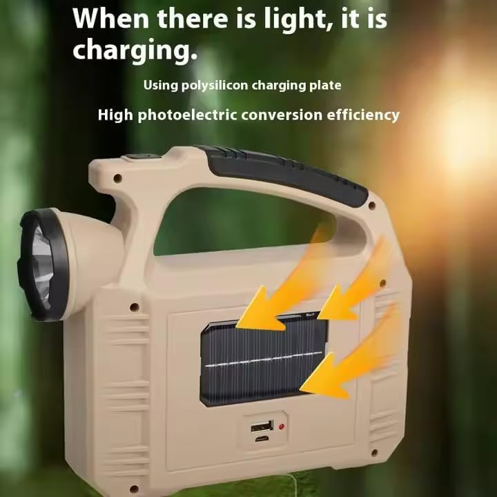 MIXEN Multifunctional Solar Portable Light, USB Rechargeable LED Flashlight with Side Light, Floodlight&Spotlight Solar Camping Flashlight with Work Lights USB Rechargeable Handheld 2