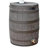 Good Ideas Rain Wizard Water Collection Plastic Barrel Tank System, 50 Gallon, Oak - Portable Outdoor Rainwater Catcher and Storage Drum with Robust Metal Spigot and Fine Mesh Screen
