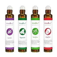 HERBROMAS Ätherisches Öl Roll On - Aromatherapie Lavendel, Pfefferminze, Eukalyptus & Grapefruit Roll On, Entspannungsgeschenk für Frauen, Einzelnes Ätherisches Öl Roll On Pack 4 x 10ml