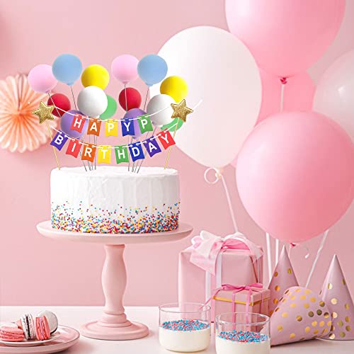 14Pcs Colorful Balloon Cake Topper And 1Pcs Happy Birthday Banner Cake Topper Cupcake Toppers For Baby Shower Birthday Party Cake Decoration #TOP3