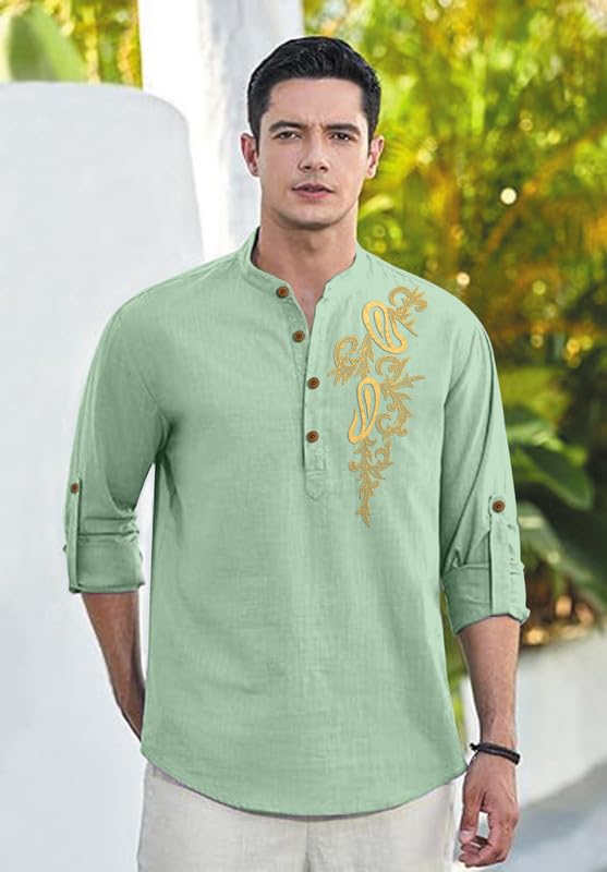 Image of Men's Printed Cotton Blend Short Kurta | Regular Fit Casual Kurta Shirt for Men with Mandarin Collar | Ethnic
