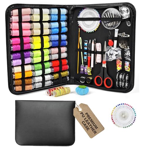 Navani All-in-One Leather Sewing Kit Set for Adults UK – Portable Needle and Thread in Sewing Kit Box – Complete Sewing Sets & Kits for Travel – Sewing Kit with Sewing Machine Kit Essentials - 184pcs