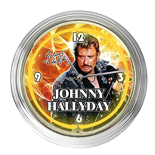Johnny Hallyday Pendule Neon Jaune au Micro