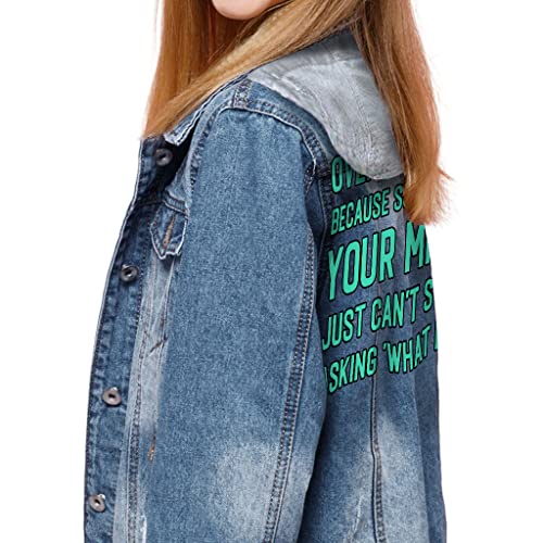 Overthinking Hooded Denim Jacket for Kids - What If Jean Jacket - Quotes Printed Denim Jacket for Kids2