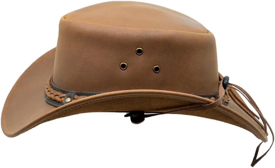 Outback Trading Men's 1367 Wagga UPF 50 Breathable Leather Western Hat with Adjustable Chin Cord with Braided Hatband - Image 2