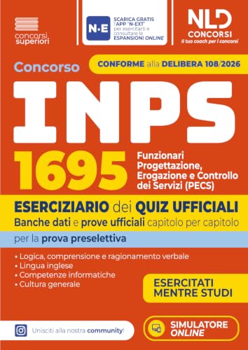 Concorso INPS 2026 1695 Funzionari PECS Eserciziario dei quiz ufficiali Banche dati e prove ufficiali per la prova preselettiva