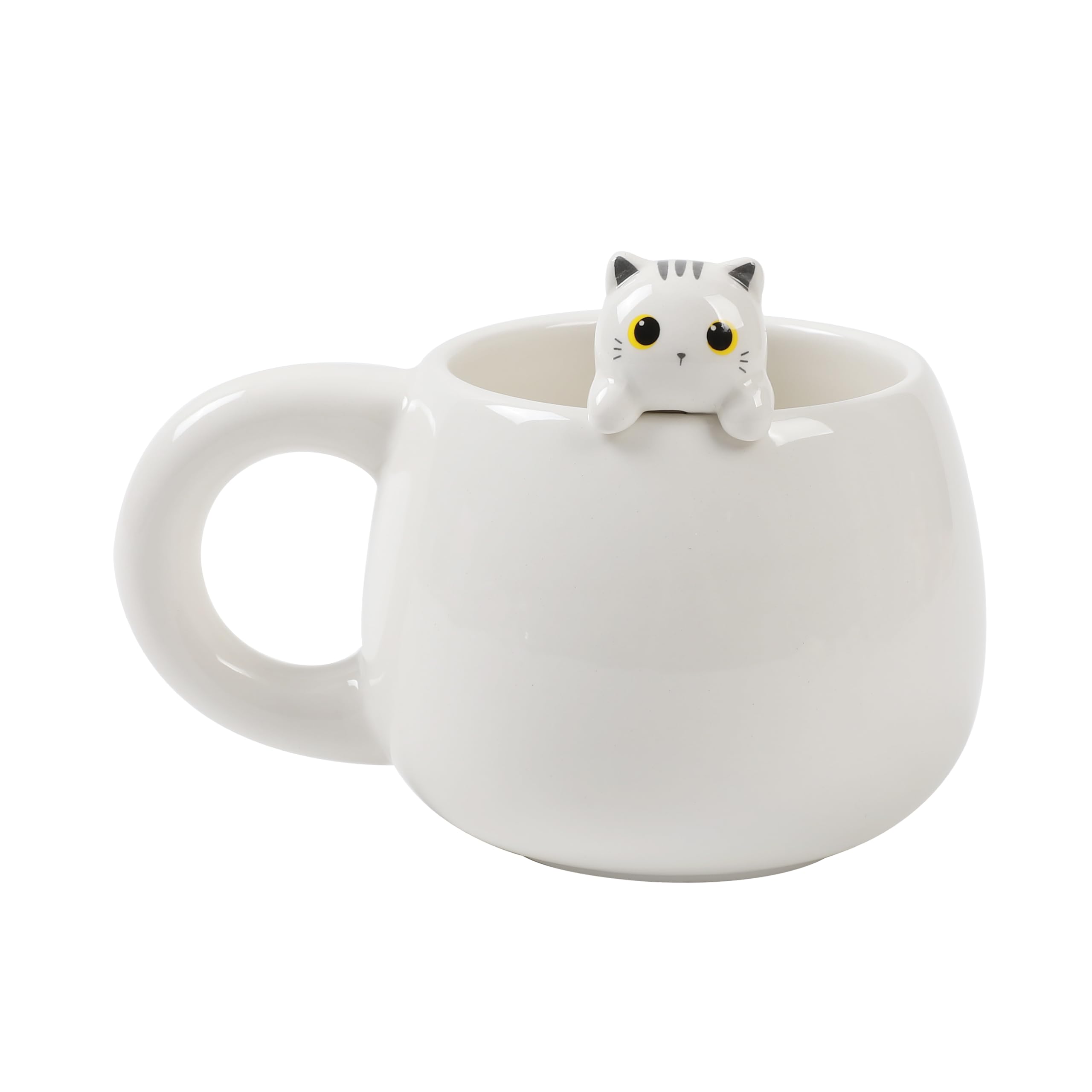 I-TOTAL® - Ceramic Mug with Ceramic Animal on the Edge, Tea or Coffee Mug 450 ml (White CAT)
