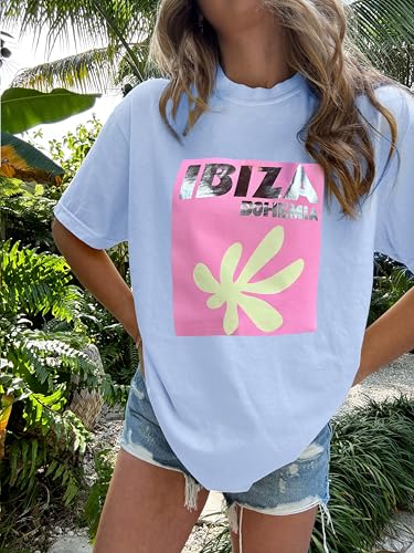 Image of Vintage Oversized Flower Graphic Tees Cute Surfboard Palm Baggy T-Shirts Summer Preppy Beach Tops Teen Girls Clothes