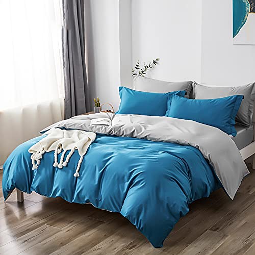 Set Biancheria Da Letto 4 Pezzi In Cotone A Fibra Lunga, Copripiumino Reversibile Monocromatico, Misura 200x230 Cm - Include Lenzuola E Federe