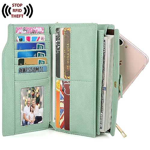 Image of UTO Wallet Women Vegan Leather Wristlet Snap Long Purse Credit Card Holder Elegant Clutch
