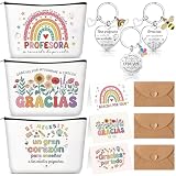 Hestya 9 Piezas Regalos Fin de Curso para Profesores Regalo Graduación Maestra Infantil Profesora Primaria Gracias por Todo Español Neceser Llavero Tarjeta de Agradecimiento para Profe Guardería
