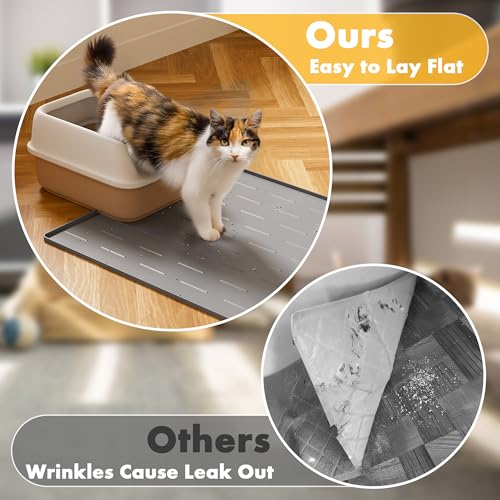 Image of Pieviev Silicone Cat Litter Trapping Mat, 34''x22'' Large Cat Litter Mat, Easy to Clean & Soft on Kitty Paws, Waterproof Kitty Litter Pads for Indoor Cats, Light Grey