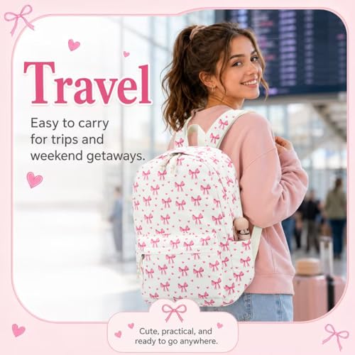 Image of LOIDOU Backpack for Girls School Backpacks Bookbags for Elementary Middle School Women Laptop Backpacks (Bow Tie Beige, L-17)