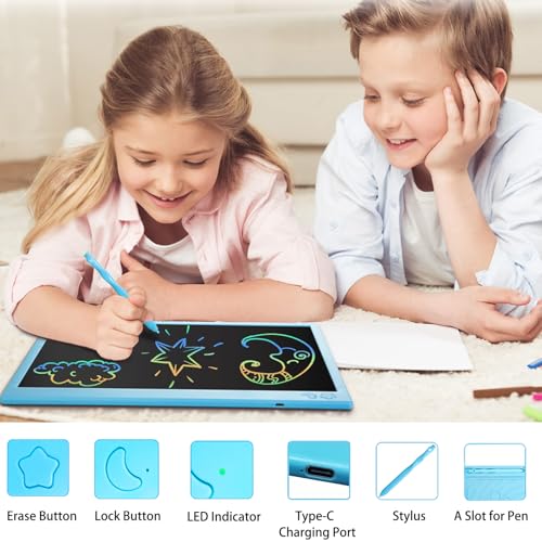 Image of proffisy Plastic Colourful Screen LCD Writing Tablet 16 Inch USB Rechargeable Electronic E-Note Scribble Board for Kids and Adults at Home (Blue)