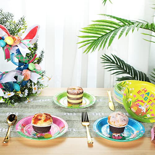Gerrii 60 Pcs Happy Easter Paper Plates 7 Inch Bunny Eggs Disposable Easter Party Plates Spring Holiday Dinnerware Decorative Dessert Dinner Plates For Easter Spring Party Supplies, 4 Designs #TOP3