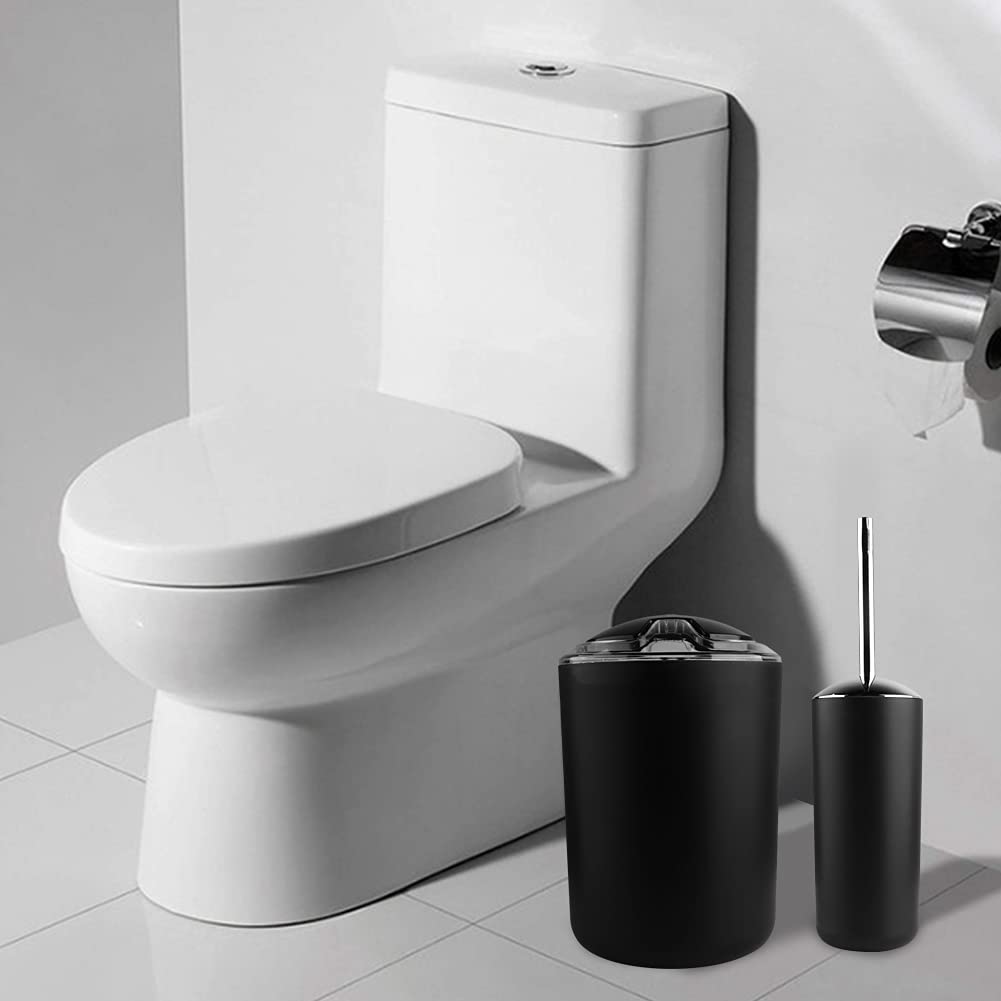 Dioche Juego de accesorios de baño, 6 unidades, dispensador de jabón, jabonera, soporte para cepillos de dientes, taza de enjuague, portaescobilla para inodoro, cubo de basura, juego de baño (negro)