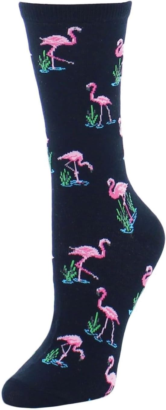 Medias divertidas de MeMoi Feathered Frenzy Flamingo Rayan Blend Crew