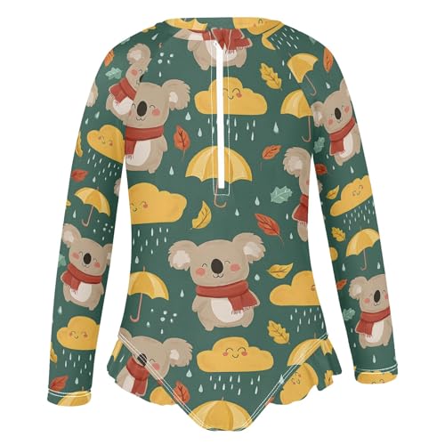 ALAZA Toddler Swimsuit Girl Bathing Suit Swimwear Rash Guard Koala Umbrella Long Sleeve 3T2