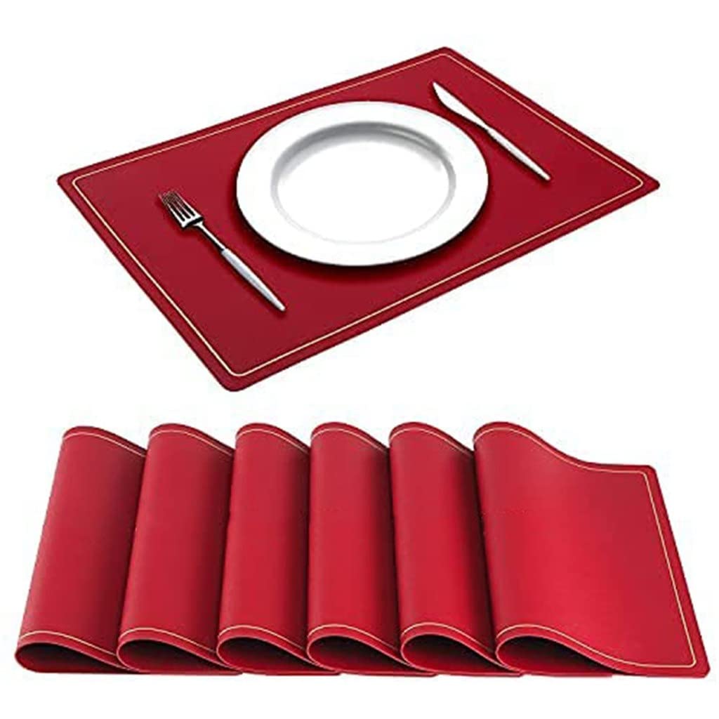IANSHFKN 6-Piece Set Of Leather Placemats Heat-Insulating Coasters Washable