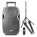 Versatile 600W portable PA speaker with Bluetooth connectivity for wireless audio streaming directly from your smartphone, tablet or other Bluetooth-enabled devices-perfect for events anywhere. Includes a pair of UHF wireless handheld microphones des...