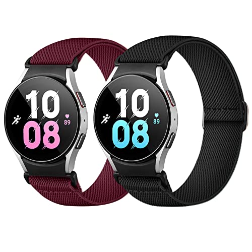 Charlam 2 Pack Bracelet Compatible avec Samsung Galaxy Watch 4 40mm 44mm/ Watch 4 Classic 42mm 46mm, 20mm Bracelet Tressé en Nylon pour Galaxy Watch 5 40mm 44mm/ Watch 5 Pro 45mm pour Hommes Femmes Cover