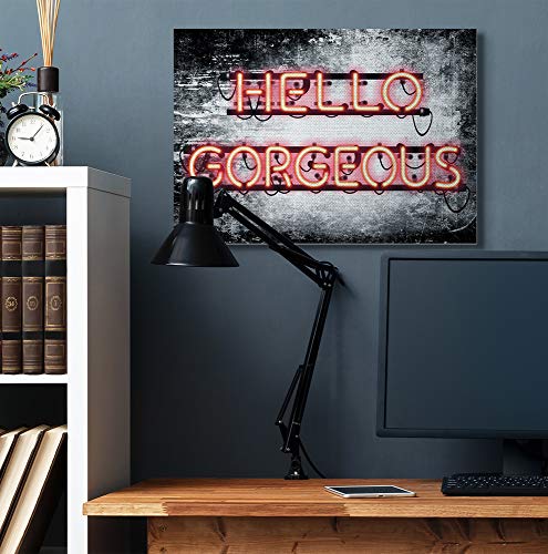 Image of Stupell Industries 'Fashion Designer Hello Gorgeous Neon Light'| Canvas Art | Stupell Industries | 40 x 30 Inches, Easy to Hang and Sturdy, Made in USA, by Amanda Greenwood