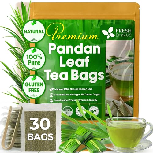 Image of FreshDrinkUS, Premium 30 Bags Pandan Leaf Tea, 100% Natural & Pure. Made with Eco-Conscious Tea Bags. No Sugar, No Caffeine, No Gluten, Vegan.