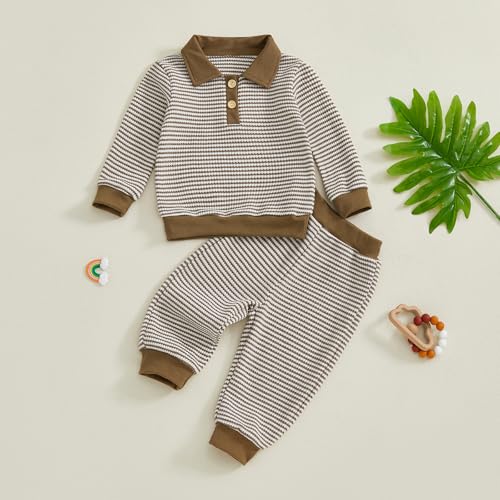 Image of VISGOGO Baby Boy Clothes Toddler Fall Winter Outfit Sweater Toddler Boy Striped Clothes 6 12 18 Months 2 3T 4T Pant Set
