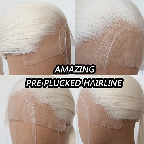 Towarm Platinum Blonde Wig Long Straight Synthetic Lace Front Wigs Pre Plucked Natural Hairline with Baby Hair for Black Women Heat Resistant Fiber Hair Cosplay Daily Wear Wig (Platinum Blonde) - Image 2