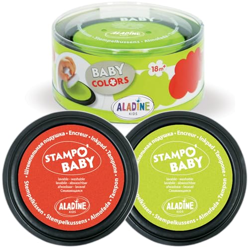 2 Encreurs XXL pour Tampons Bébé, Rouge & Vert, Grande Taille, Pour Enfant 2 ans, Encre Lavable, Dès 18 mois, 03852