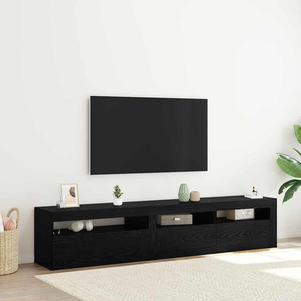 Meuble TV chêne noir avec LED 195cm | Ensemble de 2 buffets bas de salon modern