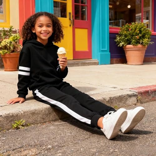 Image of 2025 Girls Sweatsuit Set Cute Hooded Sweatshirt & Jogger Pants with Pocket Casual Outfuts Set