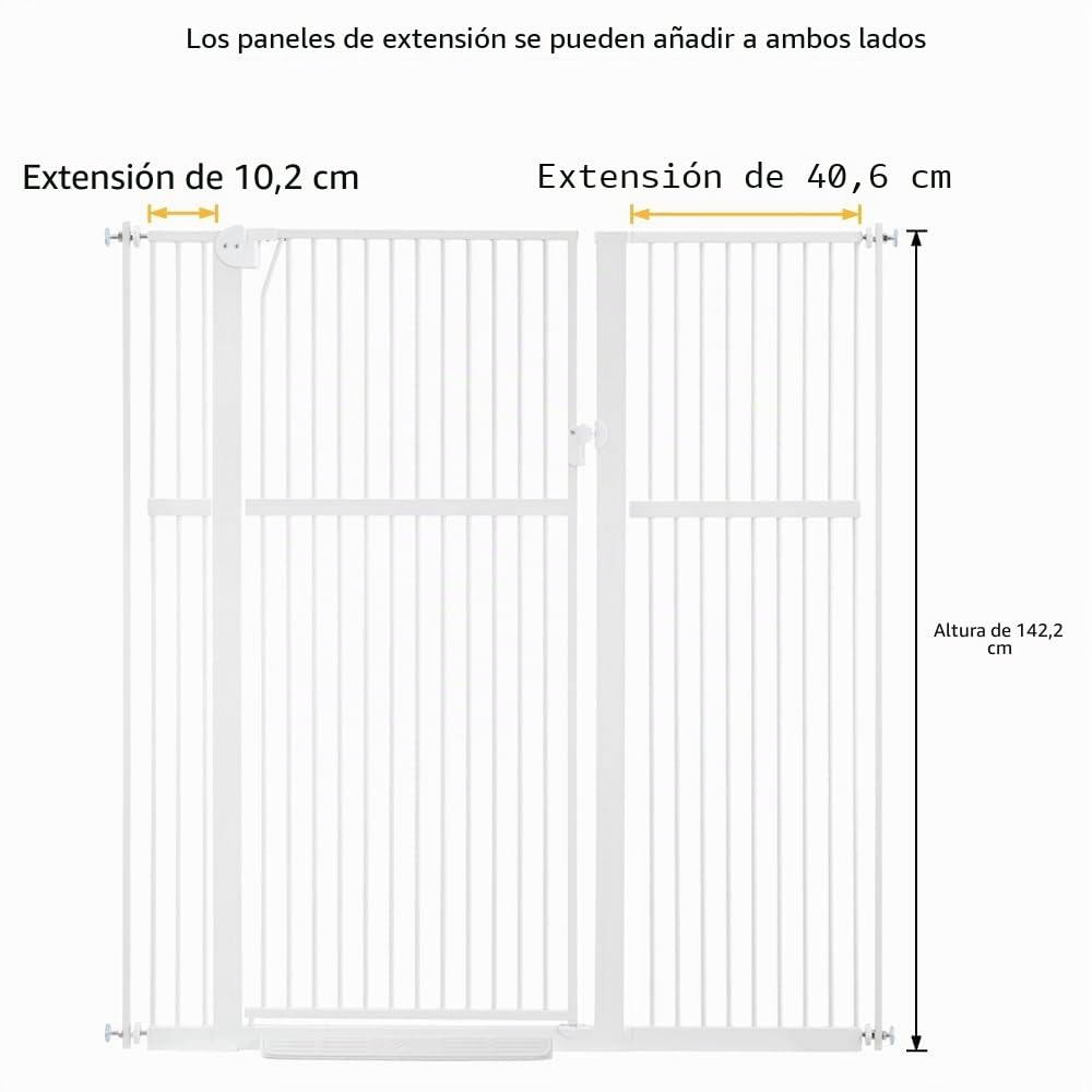 unipaws Puerta para perros de 142 cm de alto, 75-98 cm de ancho, puerta de gato montada a presión para puerta, escalera interior, puerta para mascotas, color blanco