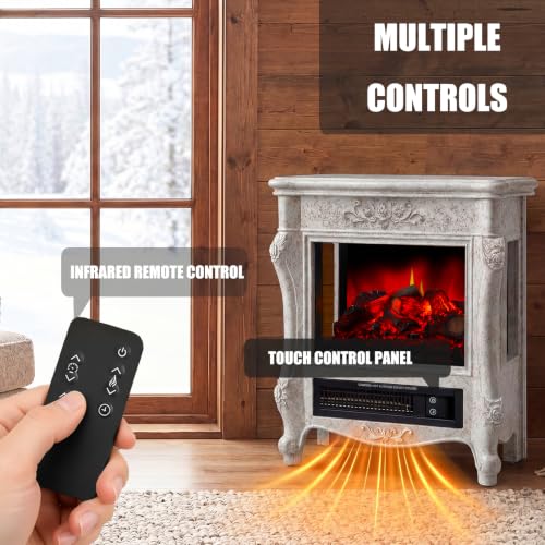 Image of FESTIVITY 18 inch Electric Stove Fireplace, 1500W Thermostat with 5100 BTU Heat Output, Adjustable Flame & Brightness Levels, Portable Electric Fireplace for Bedroom & Living Room-White Marble