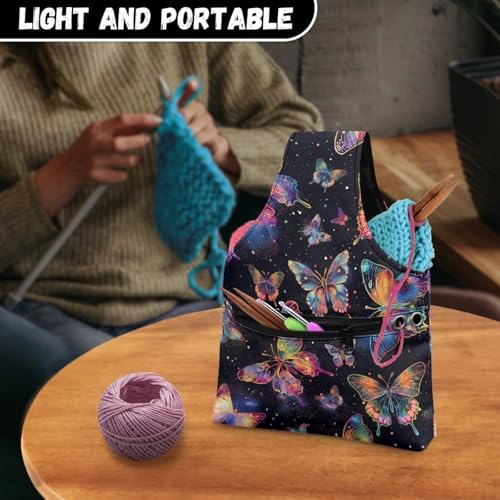 Image of KUIFORTI Butterfly Yarn Bag Knitting Crochet Tote Bag Portable Yarn Storage Bag Organizer, Travel Knitting Wrist Bag, Yarn Tote Bags for Crocheting, Holding Yarn, Knitting Needles Small Size