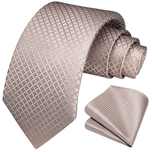 Image of HISDERN Ties for Men Formal Business Plaid Checked Mens Ties and Pocket Square Set Classic Wedding Necktie Handkerchief