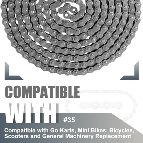 Image of Podoy #35 Roller Chain 10FT (320 Links) Kit with Chain Breaker & 5 Master Links, 3 /8 inch Pitch Carbon Steel Replacement Chain for Go Karts, Mini Bikes, Scooters, Bicycles & General Machinery
