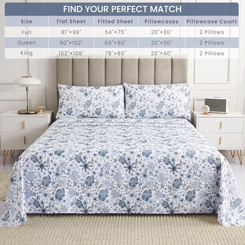 Image of Mooreeke Full Size Sheets Set - 4 Piece Soft Breathable Microfiber Bed Sheet Set - Blue & White Flower Pattern Sheet Set Full - Deep Pocket Non-Slip Floral Fitted Sheet Included for All Season