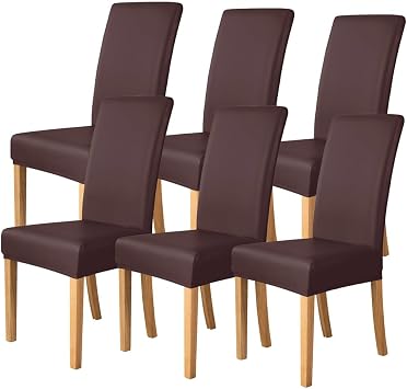 Waterproof PU Leather Dining Chair Covers Set of 6 Stretch Oilproof Parsons Chair Slipcovers Removable Washable Kitchen Chair Protector for Dining Room Brown,6