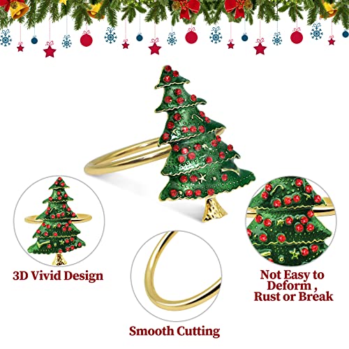 Image of Legigo Set of 12 Christmas Tree Napkin Rings Set- Metal Xmas Napkin Ring Holders for Cloth Napkins, Christmas Holiday Party Dinner Table Decoration