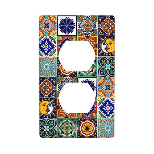 Talavera Mexican Tiles Duplex Outlet Cover Wall Plates Decorate Outlet Covers For Electrical Outlets Switch Plate Decorative Wallplate Plug Cover 4.5*2.76 Inches #TOP1