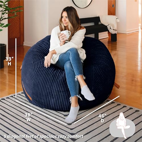 Image of Big Joe Fuf 5Ft Foam Bean Bag Chair for Adults and Teens, Ideal for Bedroom and Living Room, Midnight Blue, Corded Plush, 5 feet Big