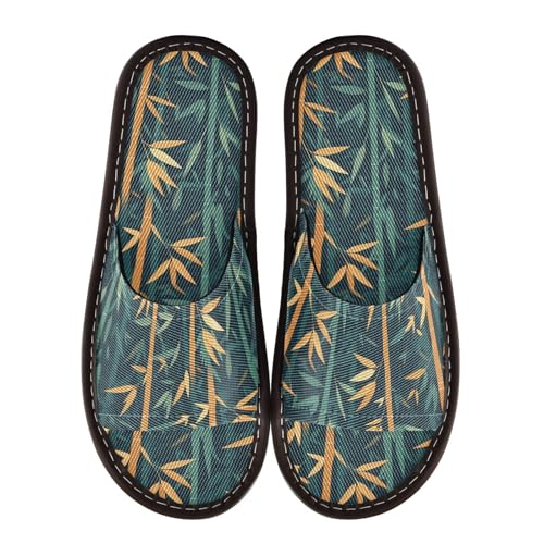 Dark Green Yellow Plants Womens Spa Shower Slippers Portable Beach Sandals for Outdoor Indoor Travel3