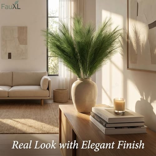 Image of Pack of 4 Pcs Artificial Flowers Faux Pampas Grass Small Fake Flower Plant for Home Decor, Office, Bedroom, Living Room, Table Decoration, Dried Plants (Without Vase Pot) (Green)