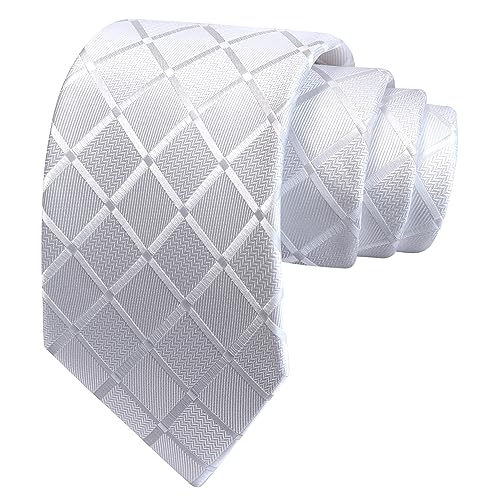 Image of GUSLESON 3.15 inch(8cm) Mens Tie and Lapel Pin Plaid Checkered Necktie Hankerchief Cufflinks Set for Men